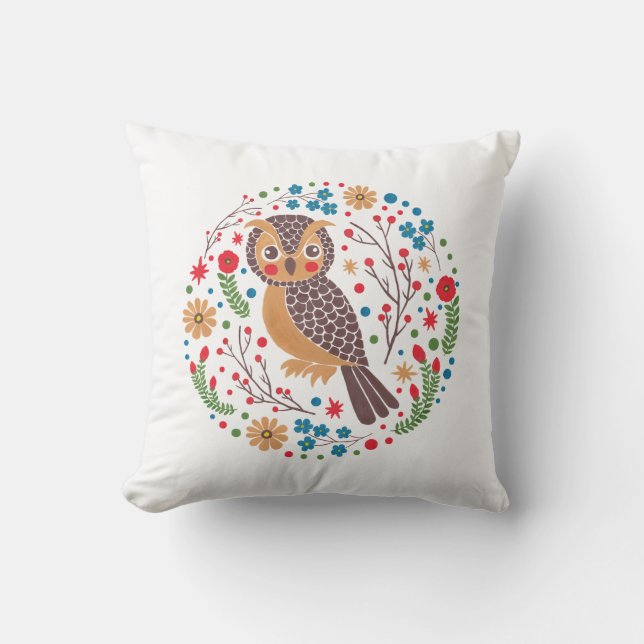 Coussin Le rétro hibou à cornes (Recto)
