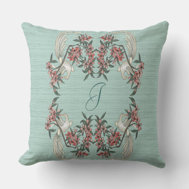 Coussin Le romantisme de l'Aqua 20" en soie (Recto)