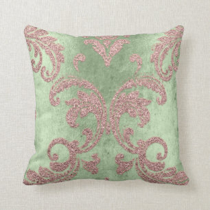 Coussin Le rose d'Aqua de damassé rougissent velours vert