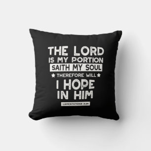 Coussin Le Seigneur est ma part Lamentations 3 24 Citation