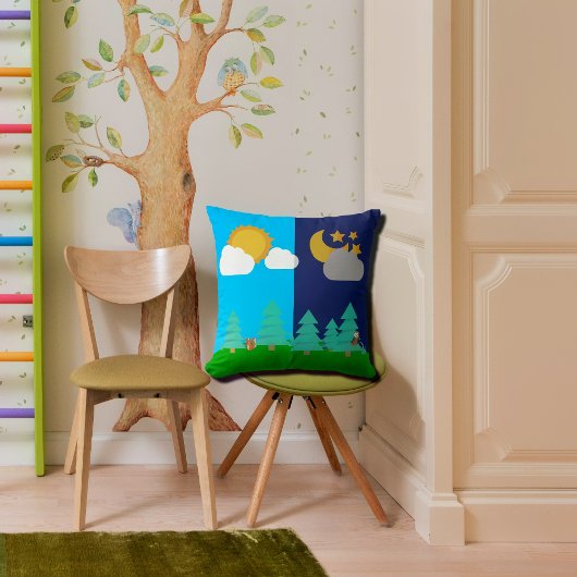 Coussin Le Soleil et la Lune dans les bois Lève l'oreiller