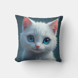 Coussin Le sourire d'un chat blanc aux yeux bleus