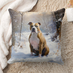 Coussin Le Staffordshire Américain Laisser Neige Noël