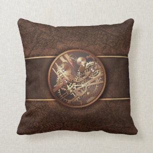 Coussin le steampunk élégant embraye le brun d'or