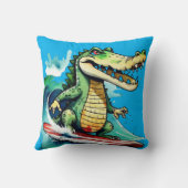Coussin Le surf de crocodile drôle (Verso)