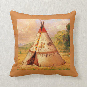 Coussin Le Teepee des Indiens d'Amérique et le paysage, Ca