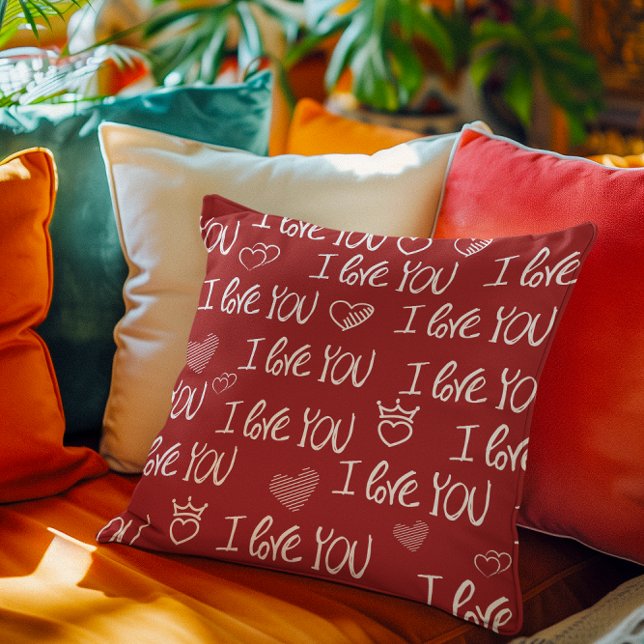 Coussin Le thème de Valentine Rouge Blanc Je t'aime Motif (Créateur téléchargé)