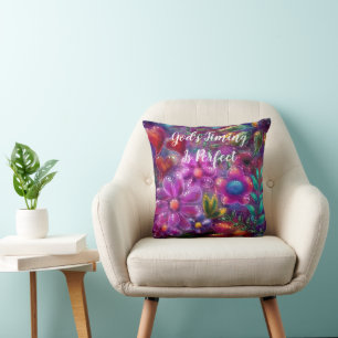 Coussin Le Timing de Dieu est parfait Floral Abstrait rose