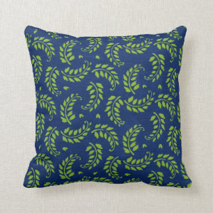 Coussin Le vert sur le bleu laisse le carreau de frondes