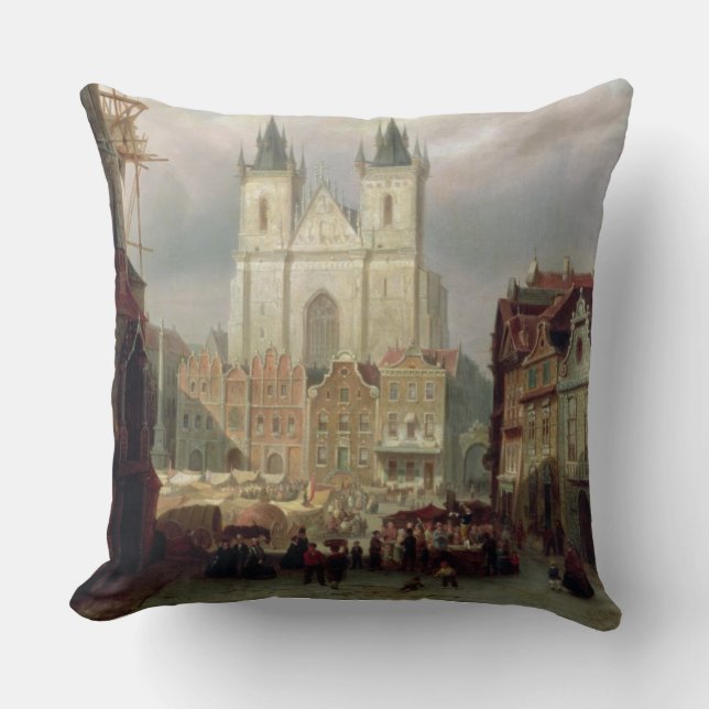 Coussin Le vieux marché à Prague, 1881 (huile sur le canva (Recto)