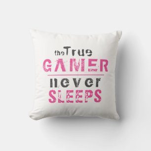 Coussin Le vrai joueur ne dort jamais gamer rose