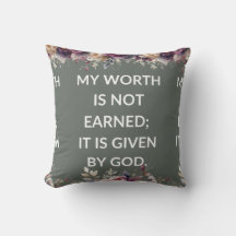 Leafy pillow with a simple religious quote