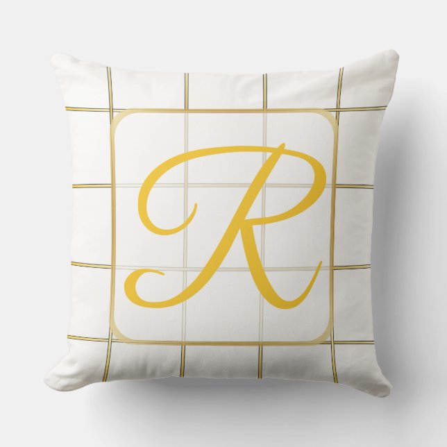 Coussin Lecteur à jetons monogrammé blanc et or (Recto)