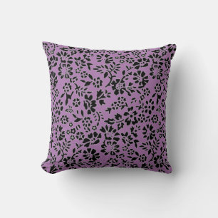 Coussin Lecteur de jetons noir et violet à fleurs