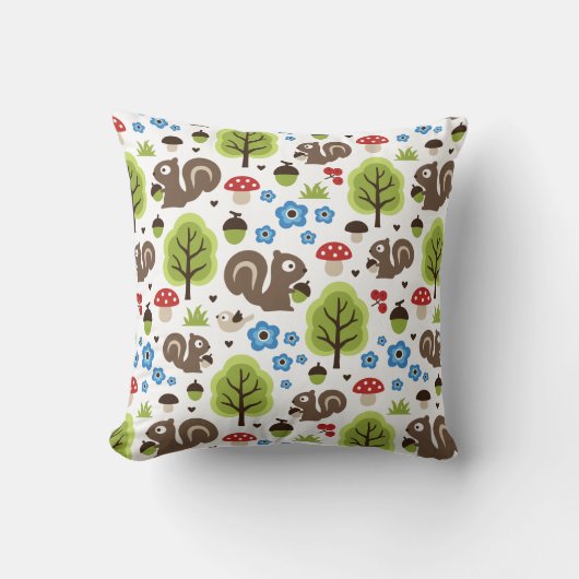 Coussin L'écureuil dans le Motif de la forêt de chênes (Recto)