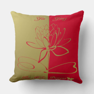 Coussin Lee Hiller Conçoit Logo Accents Gold Red
