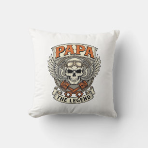 Coussin Légende de crâne de motard Papa vintage