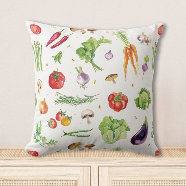 Coussin Légumes frais colorés à l'aquarelle (Créateur téléchargé)