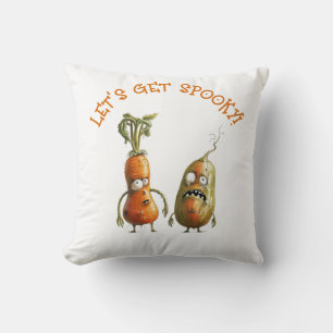 Coussin légumes zombies noir et blanc Halloween