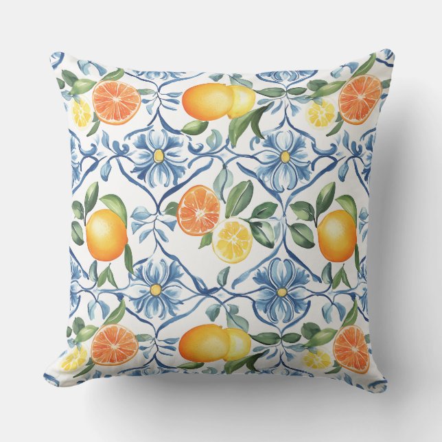 Coussin Lemon and Orange Mediterranean Throw Pillow (Recto)
