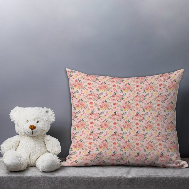 Coussin Lemon  Floral pink Peony rustic Pattern  (Lemon Floral pink Peony rustic Pattern Throw Pillow.)