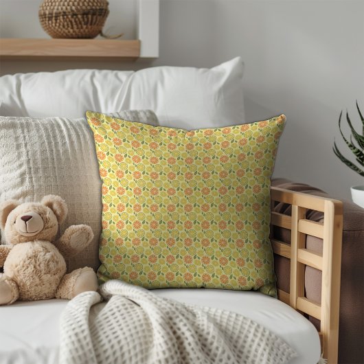 Coussin Lemon leaves white yellow Pattern 