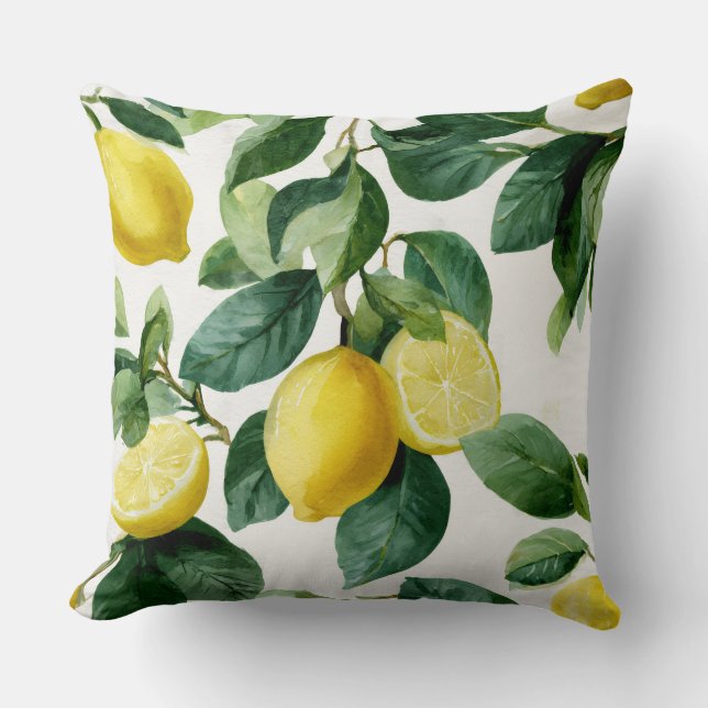 Coussin Lemons And Leaves Decorative Throw Pillow  (Recto)