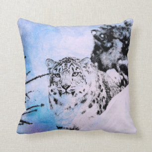 Coussin Léopard de neige d'aquarelle