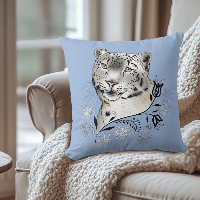 Coussin Léopard des neiges et flocons de neige (Créateur téléchargé)
