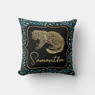 Coussin Léopard doré et Imprimé léopard bleu