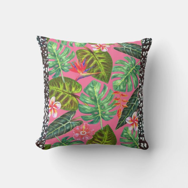 Coussin Léopard noir Pink Tropical Jeu d'oreiller (Recto)