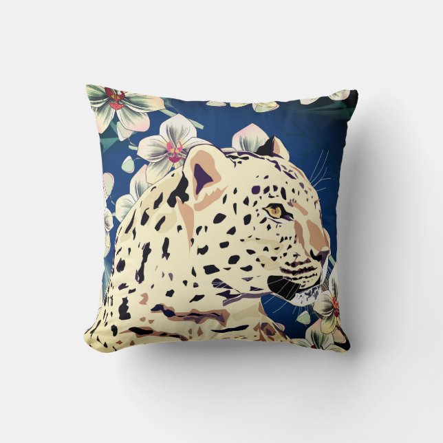 Coussin Léopard, orchidée rose (Recto)