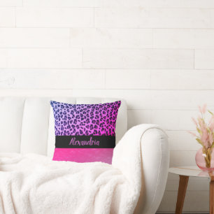 Coussin Léopard rose chaud brillant Personnalisé