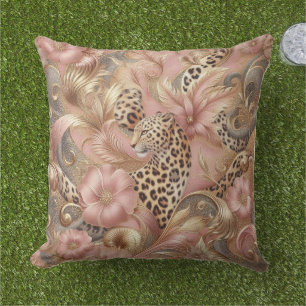 Coussin Léopard rose et marron de la jungle