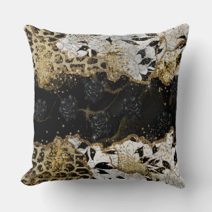 Coussin Léopard Roses noirs Agate Jeu d'oreiller