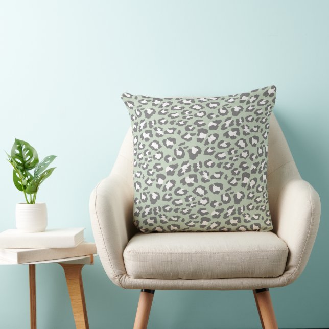 Coussin Leopard Spots Sage Green Grey Motif Poster de anim (Chaise)