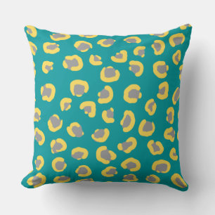 Coussin Léopared motif coloré bleu et jaune pour elle