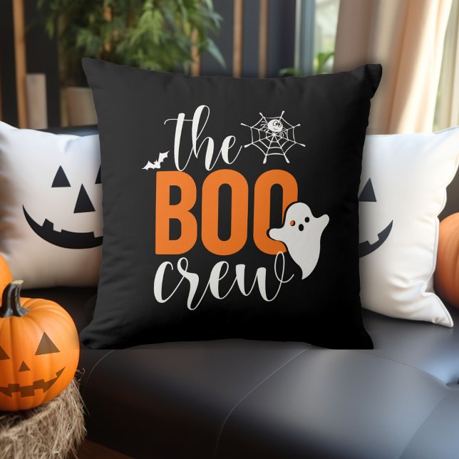 Coussin L'équipage Boo Orange et Black Halloween (The Boo Crew Orange and Black Halloween Throw Pillow)