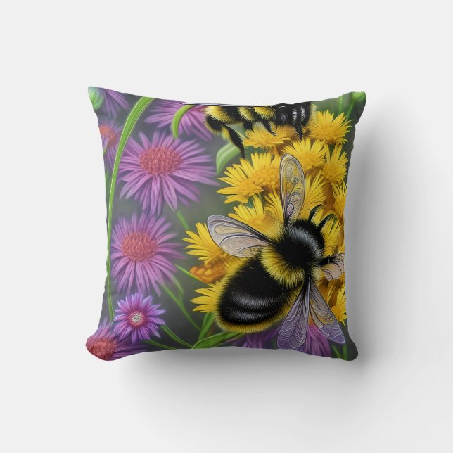 Coussin Les abeilles dans une prairie à fleurs (Recto)