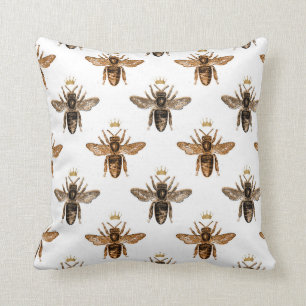 Coussin Les Abeilles de la Reine noire en blanc