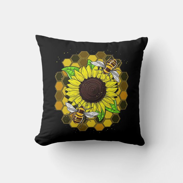 Coussin Les abeilles de tournesol hippie (Recto)