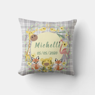 Coussin Les animaux de la jungle baby shower garçon ou fil