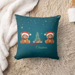 Coussin Les animaux mignons hiver Ours Père Noël arbre de