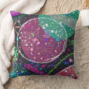 Coussin Les Anneaux de Saturne : Art abstrait maximaliste 