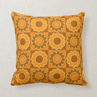 Coussin les années 1970 rétro brun et orange de flower