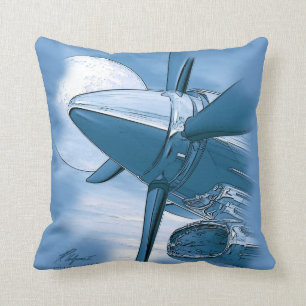 Coussin Les avions vintages de Turbo reposent le bleu