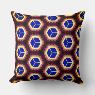 Coussin Les Boîtes Bleues et Jaunes sur les espaces Brown