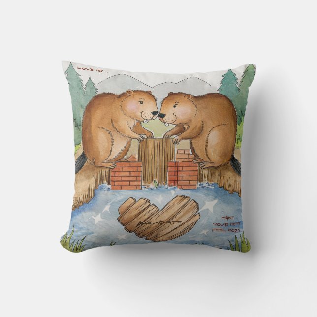 Coussin Les castors en amour (Recto)