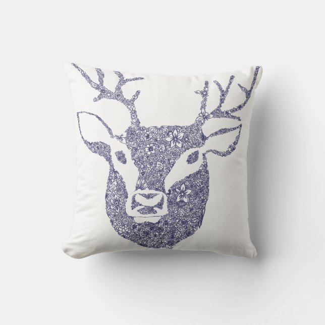 Coussin Les cerfs communs illustrés floraux dirigent le (Recto)