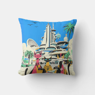 Coussin Les chats en vacances visitent le futur